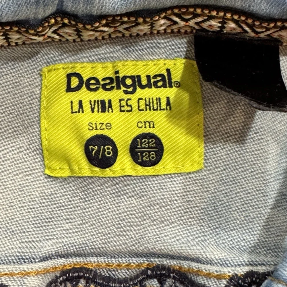 Desigual Girls 7/8 Western‎ Denim Jacket Bull Skull Embroidered Rodeo